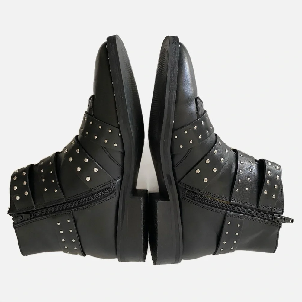 Topshop Size 5 1/2 Biker Moto Boot Amelia Leather With Studs - Picture 7 of 9